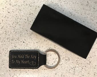 Personalized Leather Keychain - Custom Key Fob - Leather Engraved Key Ring Perfect Gift For Anyone! Includes Gift Box