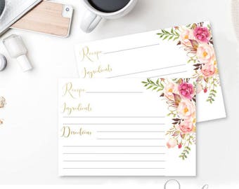 Printable Recipe Cards, Bridal Shower Recipe Card, Printable Recipe Card, DIY Recipe Card, Floral Recipe Card Printable, DIGITAL FILES WS10