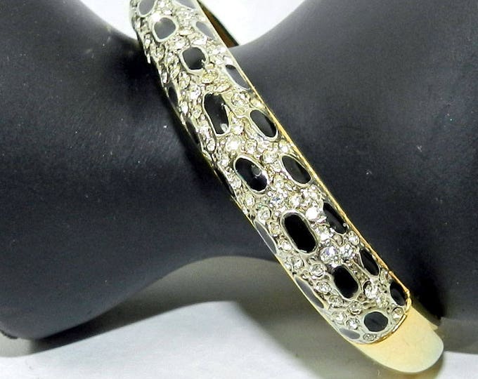 SWAROVSKI Pave Crystal Bracelet, 80s Solid Bangle Bracelet, KJL Style, Arpel Signed Bracelet, Vintage Jewelry Jewellery