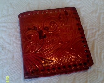 Vintage Tooled Leather Fold Over Wallet, Western Wallet, Hand Made Wallet