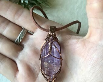 Polished Amethyst Wire Wrapped Pendant in Antique Copper - AC161