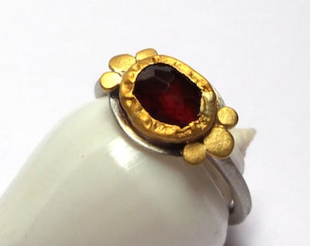 Garnet ring - silver ring - Gold ring - Statement gold ring - Engagement ring - 24 k gold ring - free shipping!!!