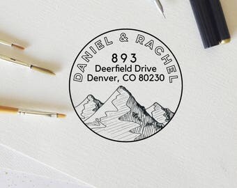 Custom Address Stamp, Return Address Stamp Self Inking, House Stamp, Mountain Stamp, Wedding Stamp, Personalized Rubber Stamp - CA730
