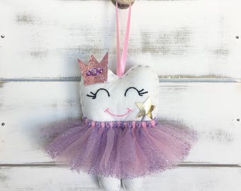 NEW!! Personalized Tutu Tooth Fairy Pillow with Glitter Crown or Bow, personalized on the pocket and new addition magic wand! choose your co