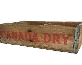 Vintage ginger ale crate rustic wood 4 slot box Canada Dry Bottling