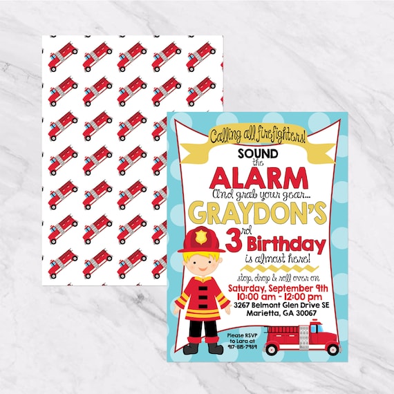 Birthday Invitations Firefighter : Firetruck Fireman Fire