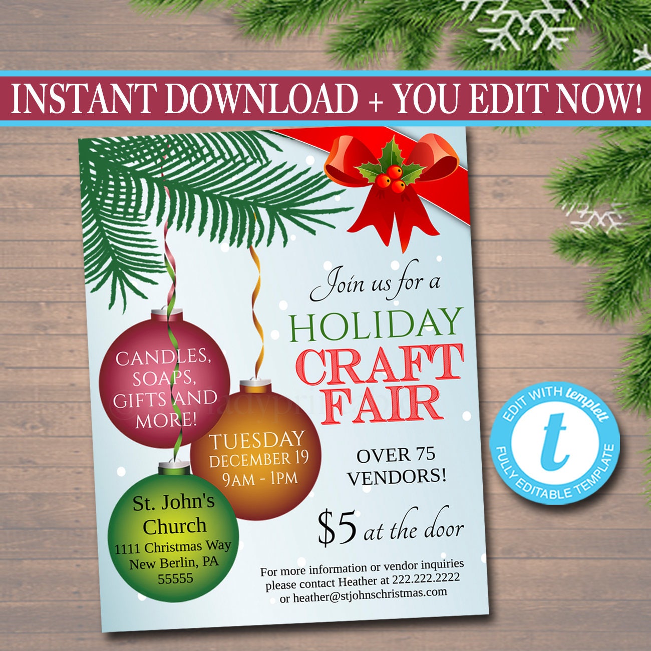 EDITABLE Holiday Craft Fair Flyer Christmas Craft Show