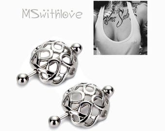 Surgical Steel NIPPLE RING, 2pc nipple piercing, body jewelry, nipple jewelry stainless steel, body piercing, bridge barbell