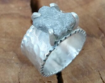 Raw diamond Ring, 5.7 Carat Rough Diamond Engagement Ring, Silver and large rough diamond ring. diamond statement ring