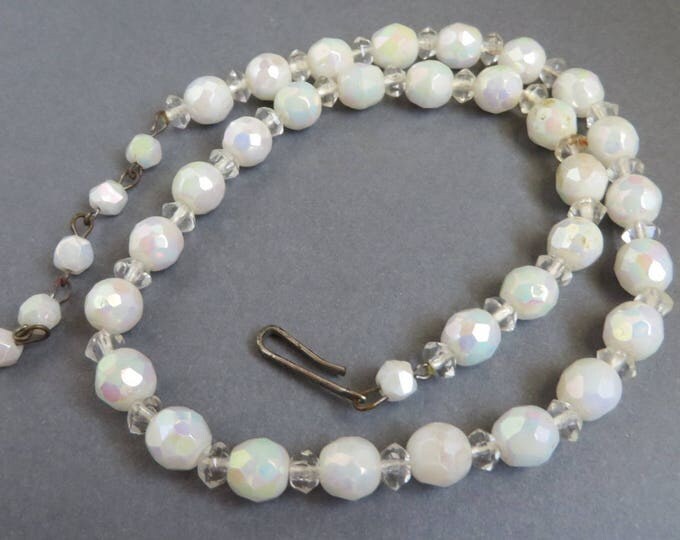 Vintage Crystal Necklace, West Germany Crystal Bead Necklace, White Bead Choker, Bridal Jewelry