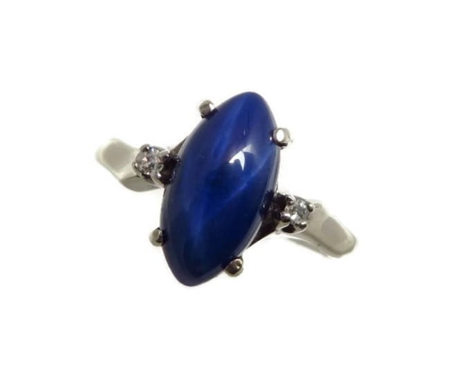 14K White Gold Star Sapphire Ring, Vintage Sapphire & Diamond Ring, Gift for Her, Size 6.5