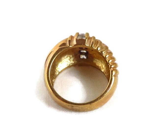 Vintage Gold Plated Dome Ring, 18K Gold Plated Rhinestone Studded Cocktail Ring, Size 8