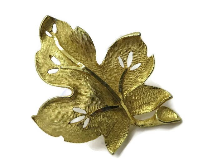 Vintage BSK Gold Tone Leaf Brooch, Matte Goldtone Brooch, Gift for Her