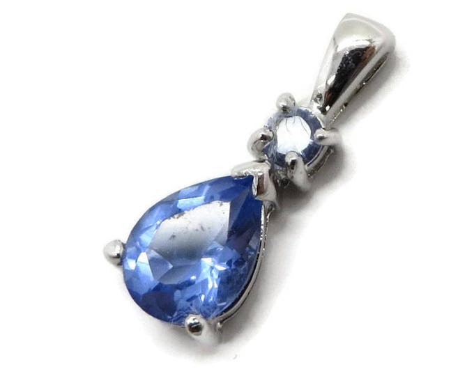 Blue Topaz Pendant Necklace, Vintage Sterling Silver Pear Shaped Drop Pendant Necklace