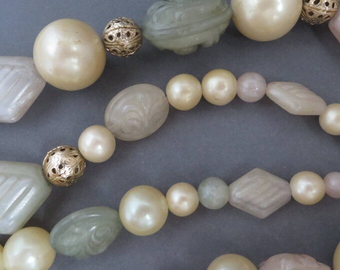 Chunky Beaded Faux Pearl Necklace, Vintage Boho Jewelry