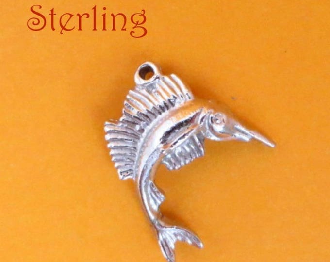 Sterling Swordfish Charm, Vintage Silver Fish Charm, Swordfish Pendant, Charm Bracelet, Gift Idea