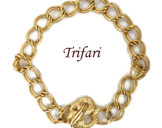 Trifari Necklace, Vintage Choker, Goldtone Chain Link Necklace, Double Chain Link Signed Trifari Jewelry, Gift Idea