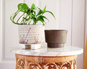 Mid Century Planter Set - Boho Planters - Brown and Cream Stoneware Planting Pots - Plant Lover Gift - Houseplant Pots