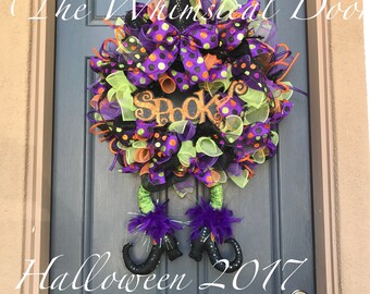 Witch Wreath Halloween Wreath Witch Hat and leg wreath Character Wreath Spooky Wreath glitter wreath fall wreath witch leg wreath