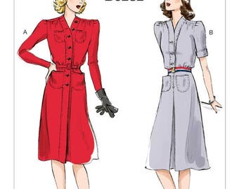 6282, Butterick, Retro 41', 1940's Style Dress, Button-Front Dress, reproduction pattern, vintage style, WW II, USO, Nurse Uniform