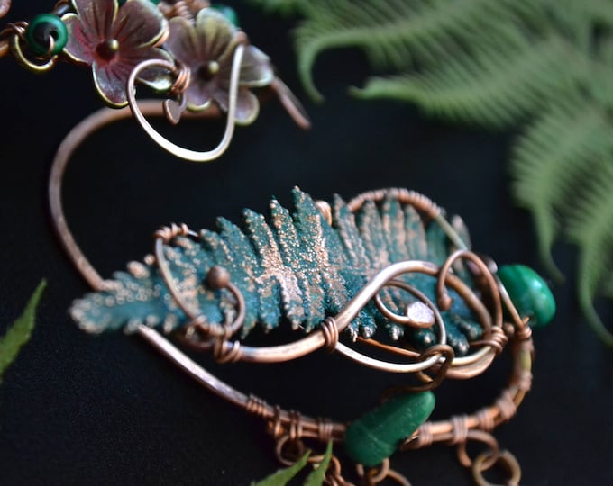 Ear cuff "In wild ferns" | wire ear cuff with real copper fern's leaf, elven, elvish jewelry, elf ear cuff, elven ear, fairy, electroforming