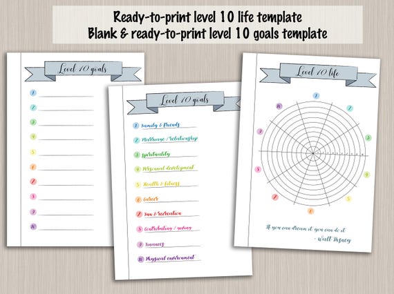 Bullet journal printable level 10 life planner template