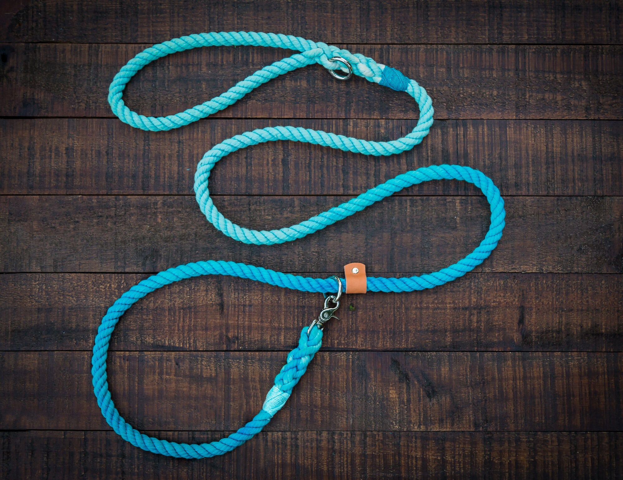 Convertible Slip Lead Dog Leash Cotton Rope with Leather