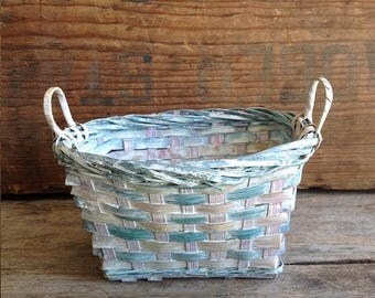 Small Vintage Woven Basket. Vintage Oval Basket. Vintage Basket. Woven Blue Basket. Small Vintage Basket. Small Basket. Vintage Blue Basket.
