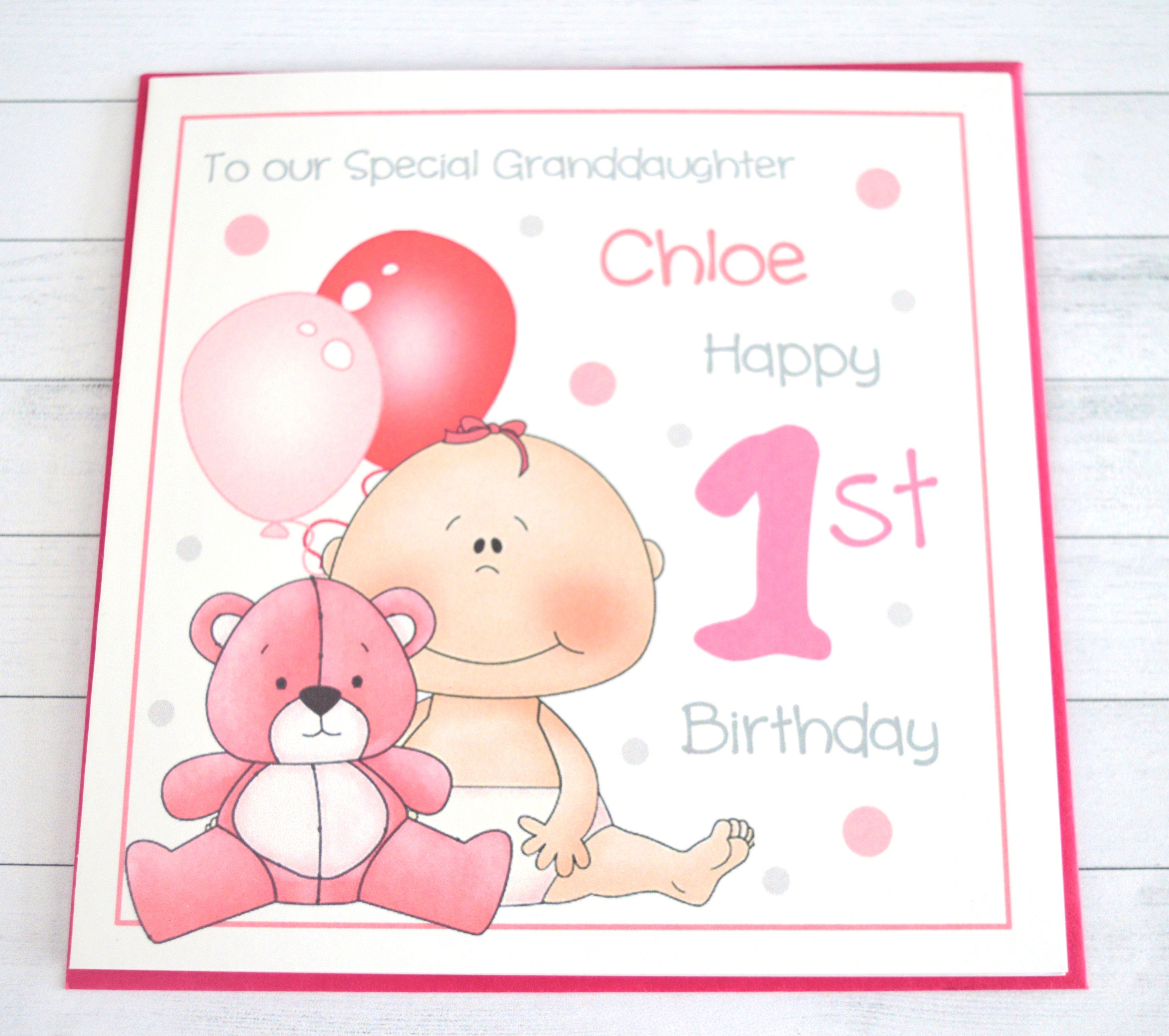 Personalised Customised Baby Girl 1st Birthday Greeting Card