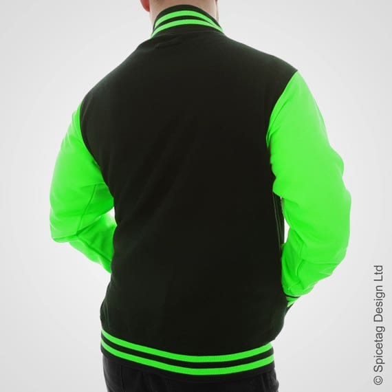 Neon Green & Black Varsity Jacket Noir College Letterman Coat