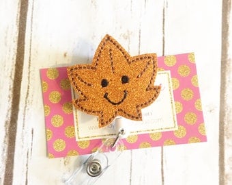 Nurse Badge Reel - Fall Badge Reel - Leaf Badge Reel - Glitter Badge Reel - Nurse Badge Holder - Felt Badge Reel