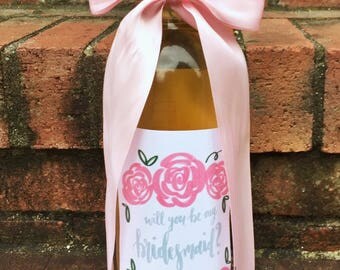 Will You Be My Bridesmaid Wine Label / Bridesmaid Wine Sticker / Bridal Party Wine Bottle / Floral Wine Label / Wine Bottle Sticker