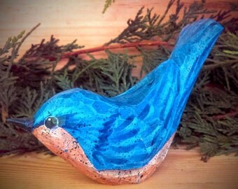 Hand Carved Windowsill Bird (Bluebird) carved from white pine.