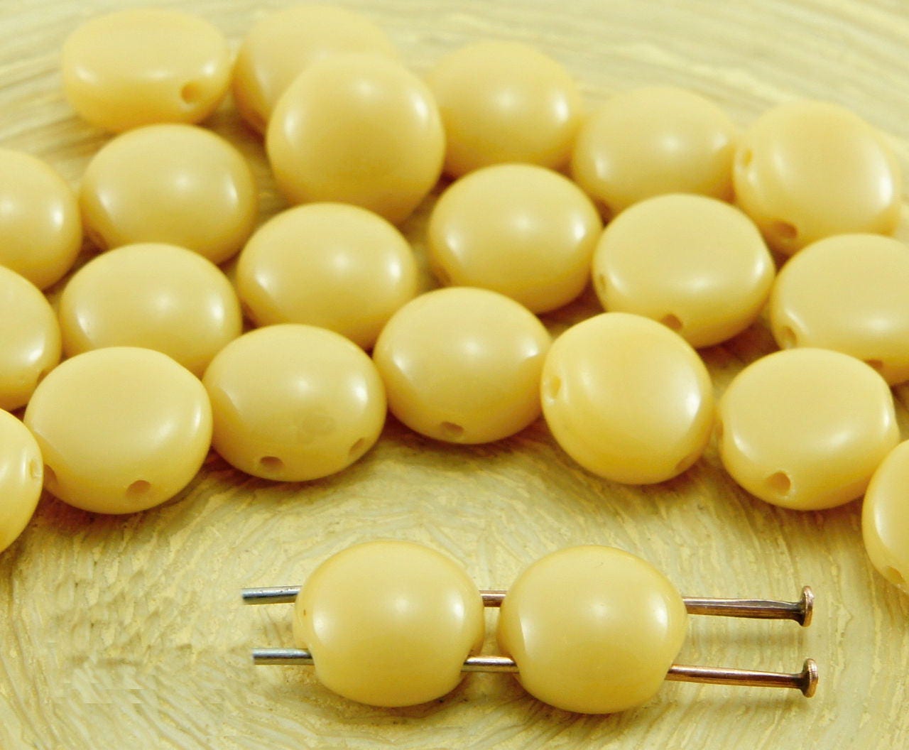 30pcs Opaque Beige Brown Preciosa Candy Round Domed 2 Two Hole