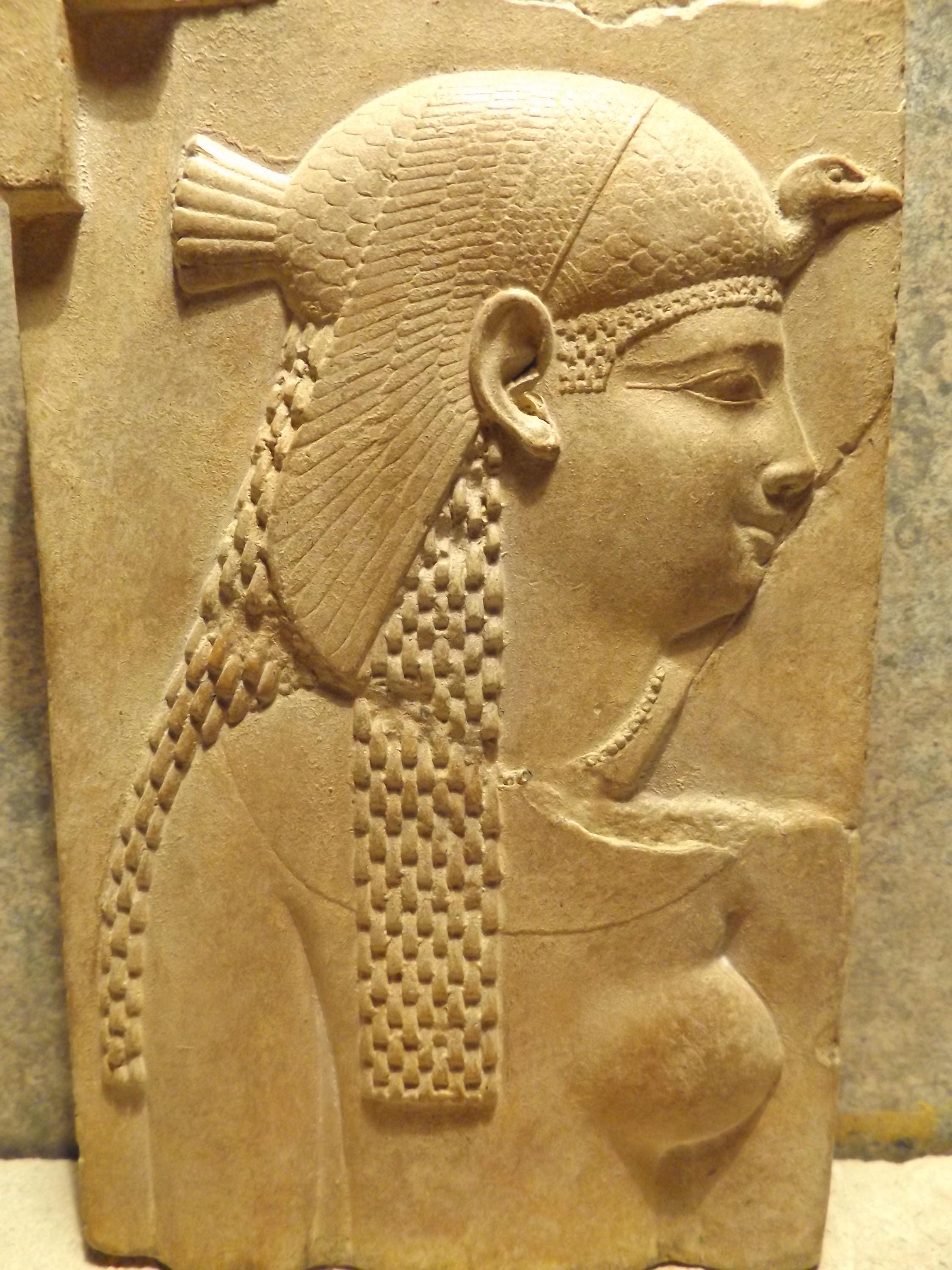 Egyptian art - Cleopatra dressed as the Goddess Isis - Relief sculpture ...