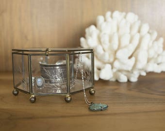 Vintage Etched Glass Brass Jewelry Display Box Terrarium