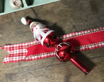 Vintage Glass Santa Claus Christmas Tree Topper- Italian Glass - Glitter Ornament - Glass Tree Topper