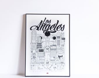Los Angeles - series illustration * Travel With Me *. Black and white. 21 x 29.7 cm