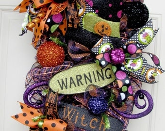 Halloween Wreath Swag- Witch Wreath Swag- Front Door Decor- Deco Mesh Wreath Swag