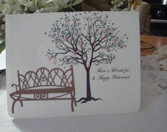 Retirement Card, Happy Retirement, Congratulations, Best Wishes, Park Bench, Flowering Tree, Greeting Card, Handmade