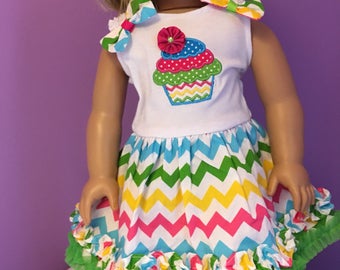 SALE For American Girl doll or 18 in clothes cupcake party dress FREE SHIP