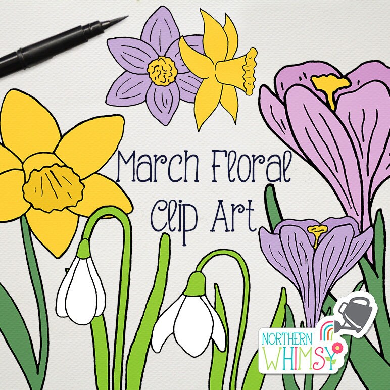 Flower Clip Art March Floral Clipart hand