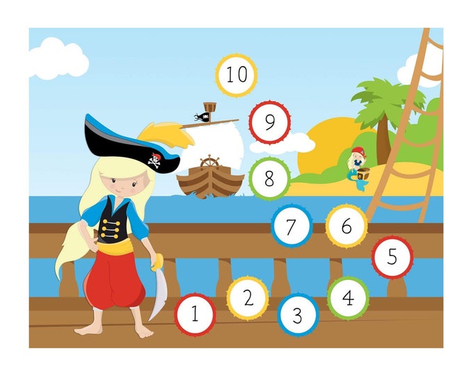 Printable Reward Chart - Instant Download - Montessori - Gift For Girls - Pirate Girl - Preschool Learning - Reward System - Responsibility