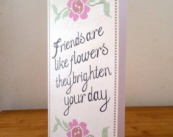 Greeting card single - Friends - handmade 10.5 cm x 21 cm