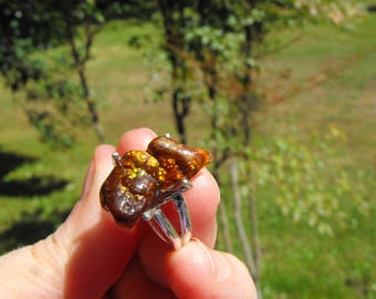 Fire Agate Ring, Sterling Silver Prong Set, Full Of Fire !