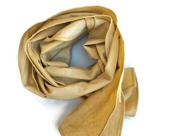 Long scarf warm cream colour plant dyed with fig leaves. Natural accessory for autumn ceremony, eco-friendly stole for wedding in october