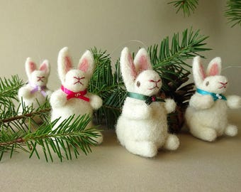 Little Animals Bunny Rabbits | Wildlife Inspired Cottage Ornaments | Needle Felted Christmas Ornaments | Holiday Decorations OOAK Xmas Gifts