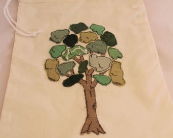 Original design, tree applique, draw string bag