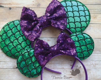Disney Ears Set - Family Disney Ears - Ariel Ears - Ariel Mickey Ears - Disney Ears Headband - Little Mermaid Ears - Adult Mickey Ears