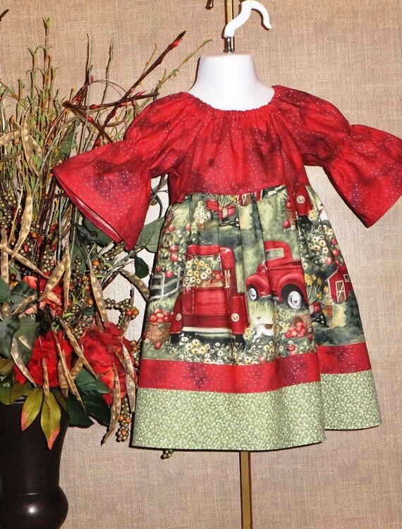 Girls Fall Dress Toddler Pick Up Truck Baby Red Apple